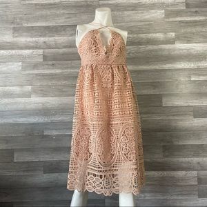 Bardot Beige Lace Dress Size Large 10 Womens Formal Evening Wear Summer V Neck